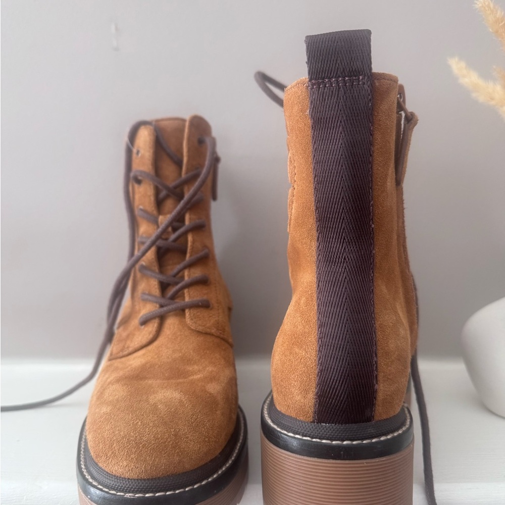 New Tory Burch Tan Suede Ankle Booties s5.5M miller embossed suede combat boots - Picture 10 of 14